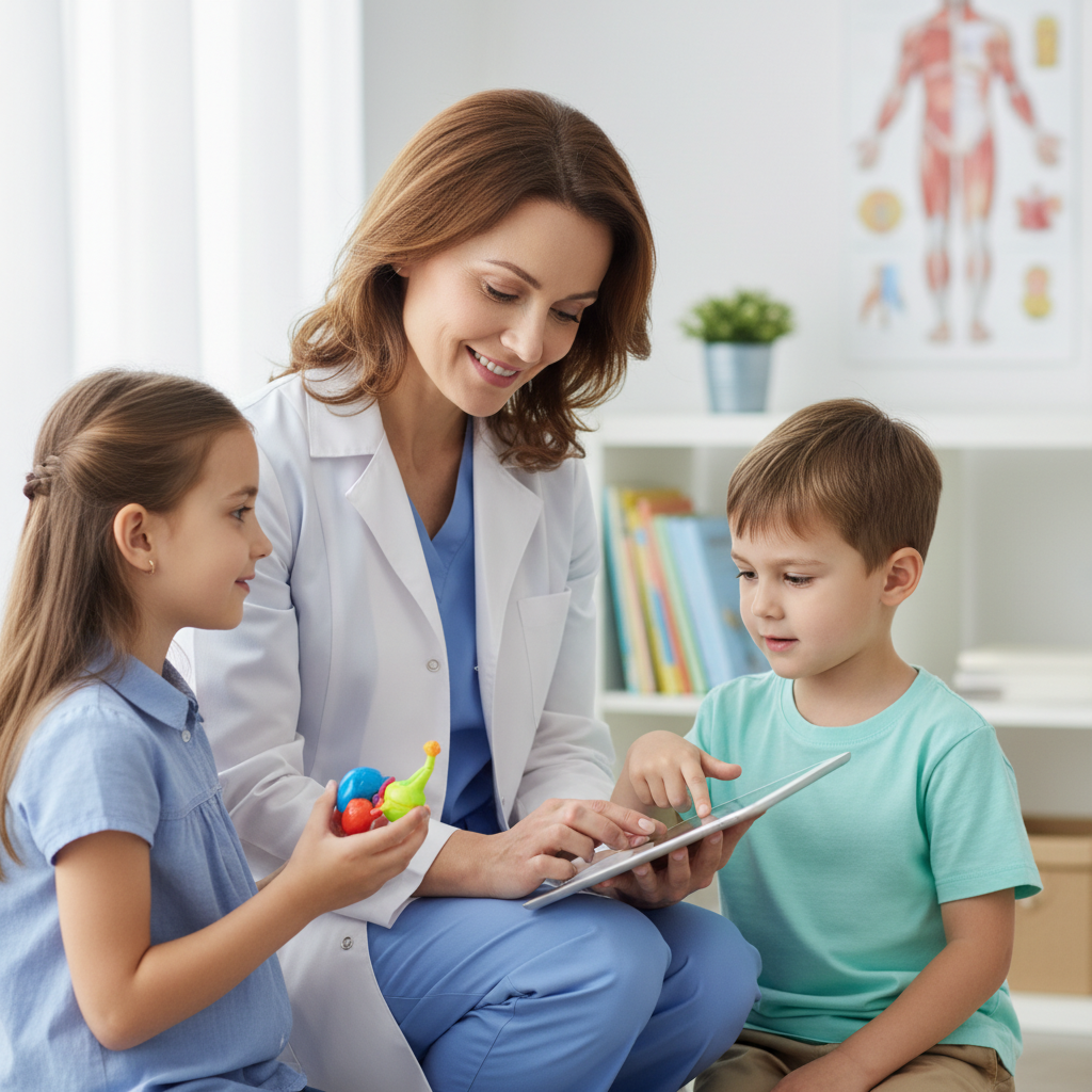 Врач-педиатр коричневые волосы